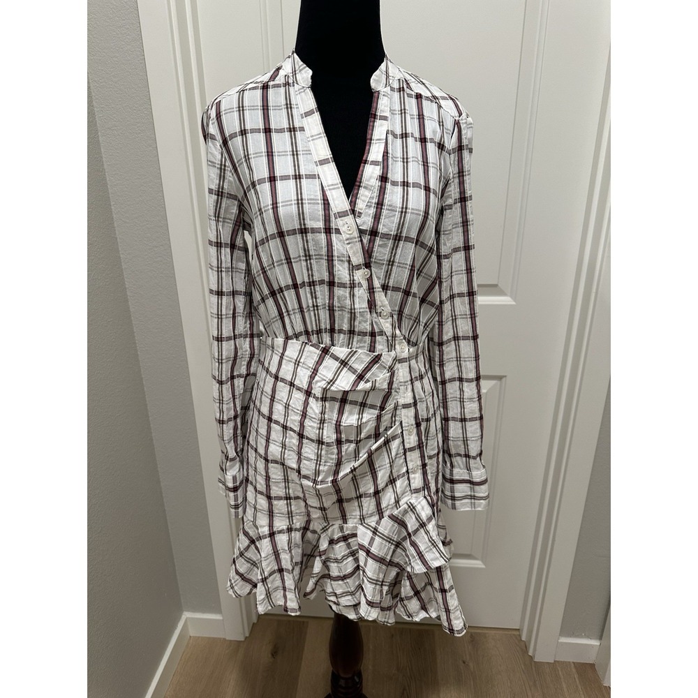 Veronica Beard Plaid Ruffle Hem Dress 'Sherry' Asymmetrical Button Small Preppy